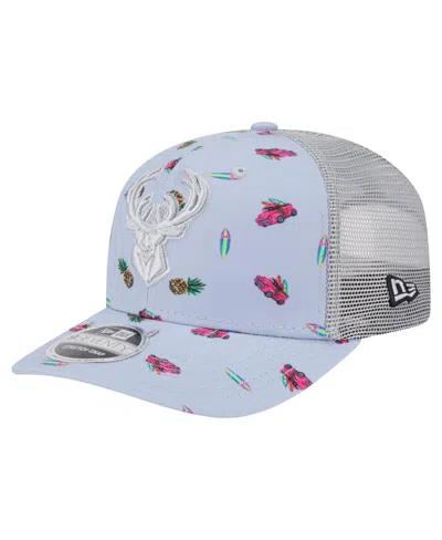 New Era Men's Light Blue/gray Milwaukee Bucks Adventure Aloha Pattern 9seventy Stretch-snap Hat In Multi