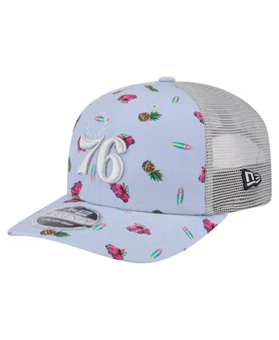 New Era Men's Light Blue/gray Philadelphia 76ers Adventure Aloha Pattern 9seventy Stretch-snap Hat In Multi