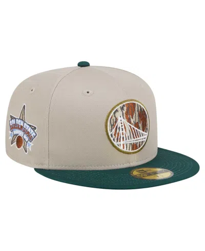 New Era Men's Natural/hunter Green Golden State Warriors Lifestyle Tree Bark 59fifty Fitted Hat In Natural,hunter Green