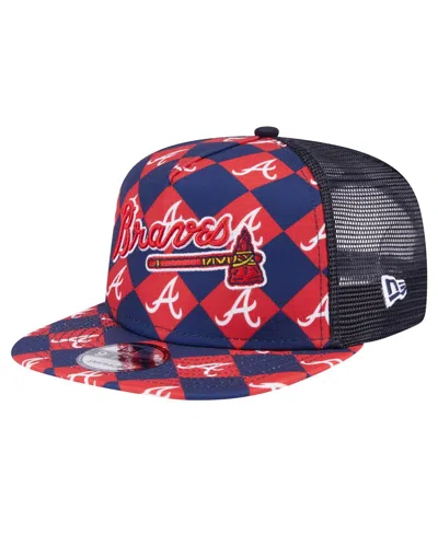 New Era Men's Navy Atlanta Braves Seeing Diamonds A-frame Trucker 9fifty Snapback Hat In Multi