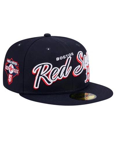 New Era Men's Navy Boston Red Sox Script Sided 59fifty Fitted Hat