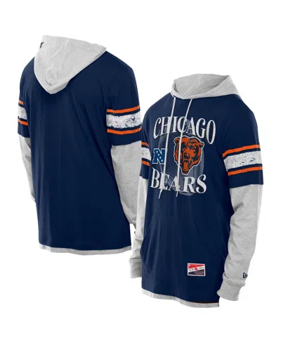 New Era Men's Navy Chicago Bears Twofer Layered Long Sleeve Hoodie T-shirt In Blue