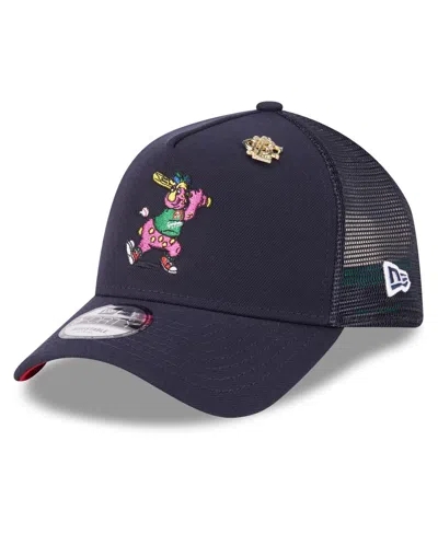 New Era Men's Navy Cleveland Guardians 2025 Big League Chew A-frame 9forty Adjustable Trucker Hat In Blue