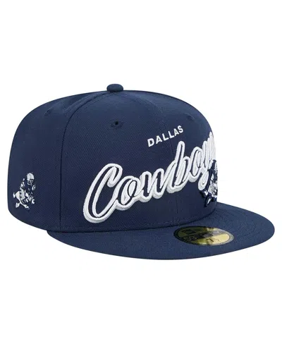 New Era Men's Navy Dallas Cowboys Script Sided 59fifty Fitted Hat