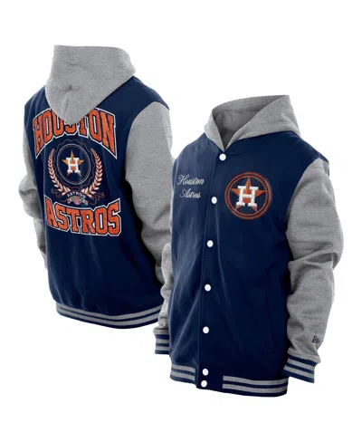 New Era Men's Navy Houston Astros Throwback Prep Full-snap Hoodie Jacket In Blue