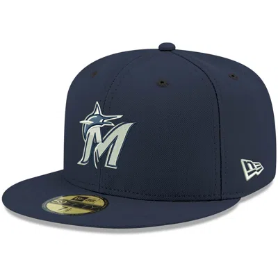 New Era Men's Navy Miami Marlins Logo White 59fifty Fitted Hat