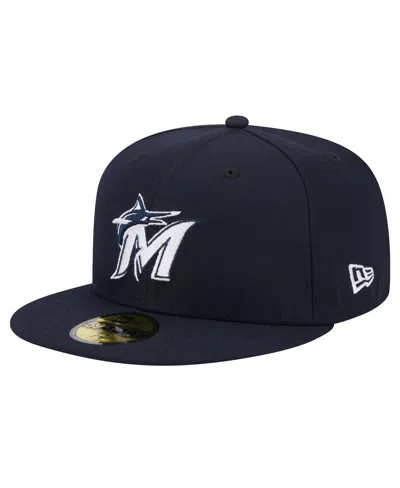 NEW ERA MEN'S NAVY MIAMI MARLINS WHITE LOGO 59FIFTY FITTED HAT