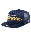 New Era Men's Navy Milwaukee Brewers Retro Satin Script Golfer Adjustable Hat