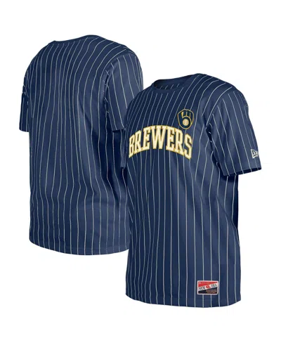 New Era Men's Navy Milwaukee Brewers Throwback Pinstripe T-shirt In Blue