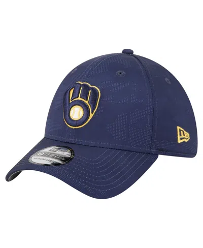 New Era Men's Navy Milwaukee Brewers Tonal Camo 39thirty Flex Hat In Blue