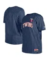 New Era Men's Navy Minnesota Twins Throwback Pinstripe T-shirt In Blue