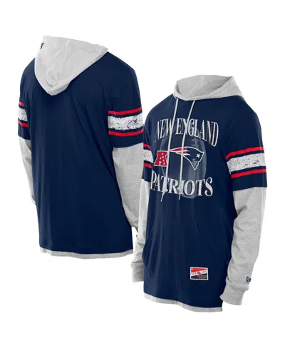 New Era Men's Navy New England Patriots Twofer Layered Long Sleeve Hoodie T-shirt In Blue