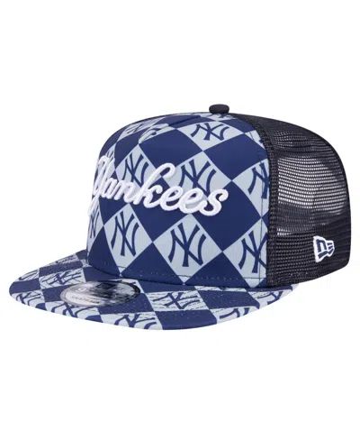 New Era Men's Navy New York Yankees Seeing Diamonds A-frame Trucker 9fifty Snapback Hat