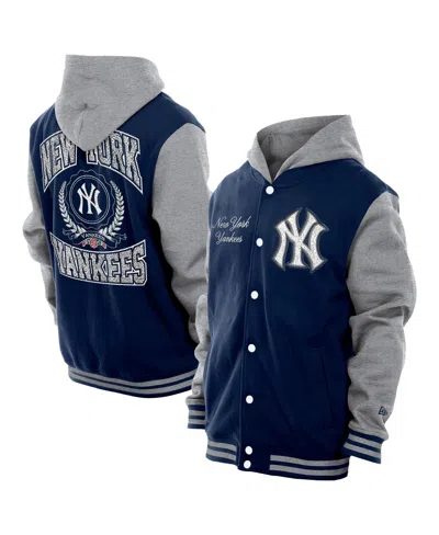 New Era Men's Navy New York Yankees Throwback Prep Full-snap Hoodie Jacket