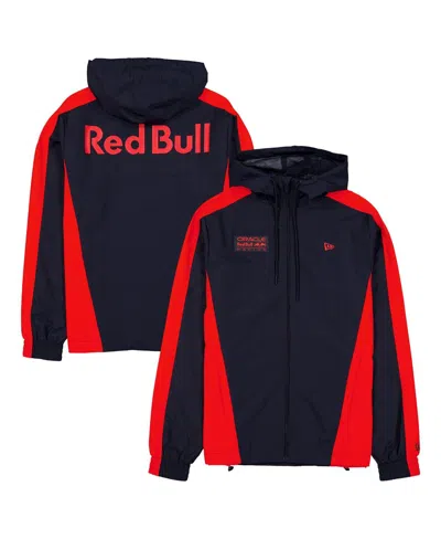 New Era Men's Navy Red Bull Racing Lightweight Full-zip Hooded Windbreaker Jacket In Black