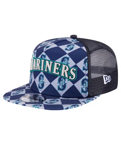 New Era Men's Navy Seattle Mariners Seeing Diamonds A-frame Trucker 9fifty Snapback Hat