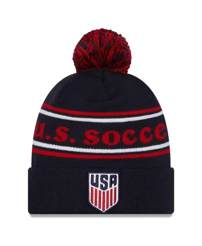 New Era Men's Navy Usmnt Marquee Cuffed Knit Hat With Pom In Blue