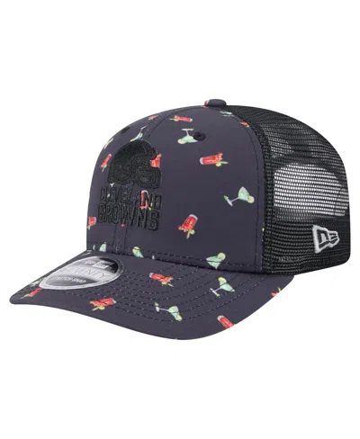 New Era Men's Navy/black Cleveland Browns Adventure Drinks Pattern 9seventy Stretch-snap Hat