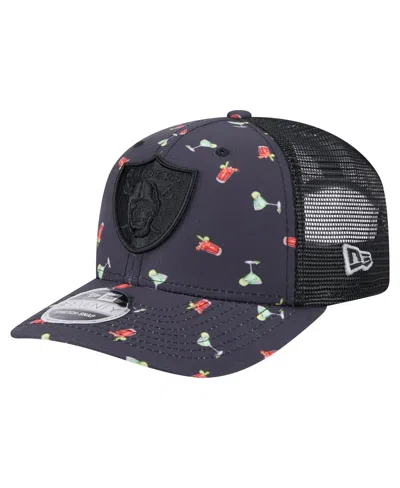 New Era Men's Navy/black Las Vegas Raiders Adventure Drinks Pattern 9seventy Stretch Snap Hat