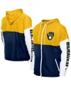 New Era Men's Navy/gold Milwaukee Brewers Color Block Full-zip Hoodie Windbreaker Jacket