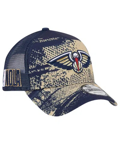 New Era Men's Navy/gold New Orleans Pelicans Tip Off A-frame Trucker 9forty Adjustable Hat In Multi