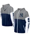 New Era Men's Navy/gray New York Yankees Color Block Full-zip Hoodie Windbreaker Jacket In Gray