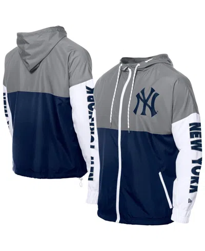 New Era Men's Navy/gray New York Yankees Color Block Full-zip Hoodie Windbreaker Jacket