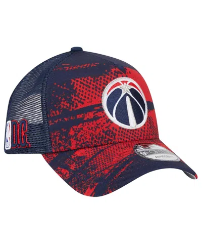 NEW ERA MEN'S NAVY/RED WASHINGTON WIZARDS TIP OFF A-FRAME TRUCKER 9FORTY ADJUSTABLE HAT