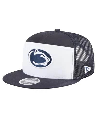 New Era Men's Navy/white Penn State Nittany Lions Outdoor Wide Panel 9fifty Snapback Trucker Hat In Gray