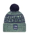 New Era Men's Neon Green Seattle Seahawks 2025 Sideline Cold Weather Cuffed Pom With Knit Hat In Green