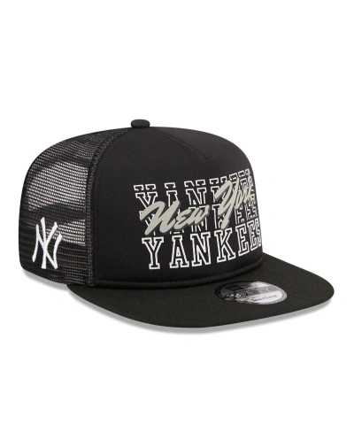 New Era Men's  Black New York Yankees Street Team A-frame Trucker 9fifty Snapback Hat