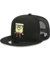 New Era Men's  Black Spongebob Squarepants Glasses Mesh Trucker 9fifty Snapback Hat In Black
