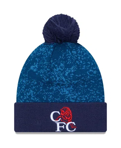 New Era Men's  Blue Chelsea Retro Allover Print Cuffed Knit Hat With Pom