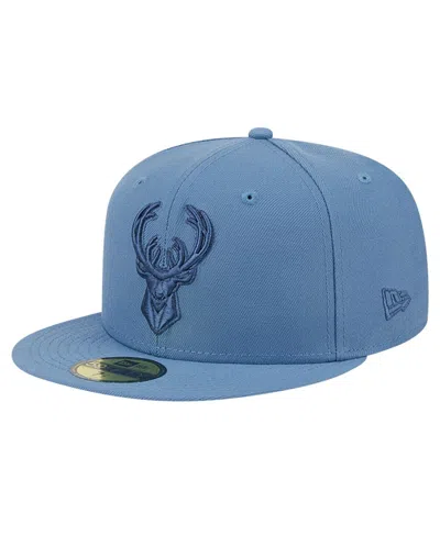 New Era Men's  Blue Distressed Milwaukee Bucks Color Pack Faded Tonal 59fifty Fitted Hat