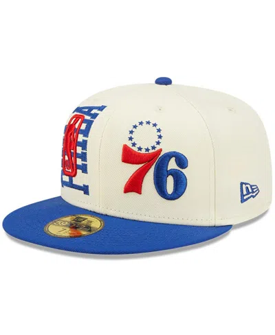 New Era Men's  Cream And Royal Philadelphia 76ers 2022 Nba Draft 9fifty Snapback Adjustable Hat In Cream,royal