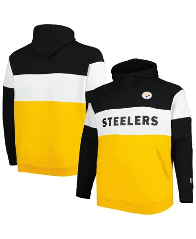 New Era Men's  Gold Pittsburgh Steelers Big And Tall Current Team Colorblock Fleece Raglan Pullover H In Gold,black