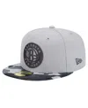 NEW ERA MEN'S NEW ERA GRAY BROOKLYN NETS ACTIVE COLOR CAMO VISOR 59FIFTY FITTED HAT