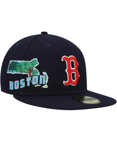 New Era Boston Red Sox Stateview 59fifty Fitted Cap 60296529 - Navy/grey Uv
