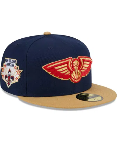 NEW ERA MEN'S NEW ERA NAVY, GOLD NEW ORLEANS PELICANS GAMEDAY GOLD POP STARS 59FIFTY FITTED HAT
