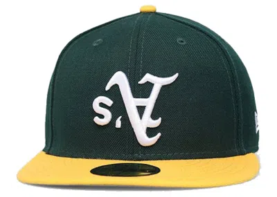 Pre-owned New Era Men's  Oakland Athletics Upside Down 59fifty Fitted Hat In Dark Green
