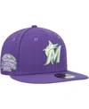 New Era Men's  Purple Miami Marlins Lime Side Patch 59fifty Fitted Hat In Purple