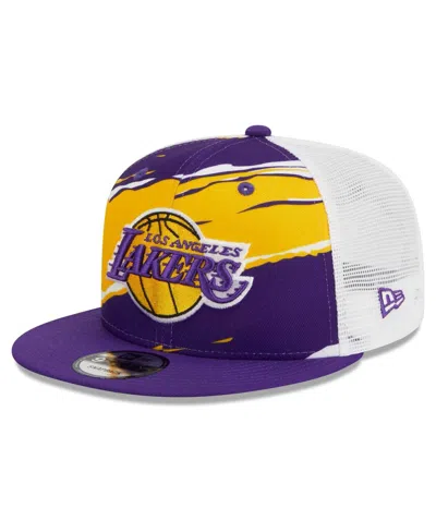 New Era Men's  Purple, White Los Angeles Lakers Tear Trucker 9fifty Adjustable Hat In Purple,white