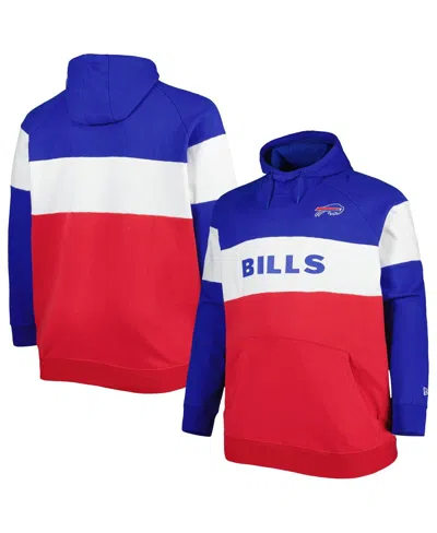 New Era Men's  Red Buffalo Bills Big And Tall Current Team Colorblock Fleece Raglan Pullover Hoodie