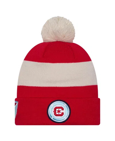 NEW ERA MEN'S NEW ERA RED CHICAGO FIRE 2024 KICK OFF COLLECTION CUFFED KNIT HAT WITH POM