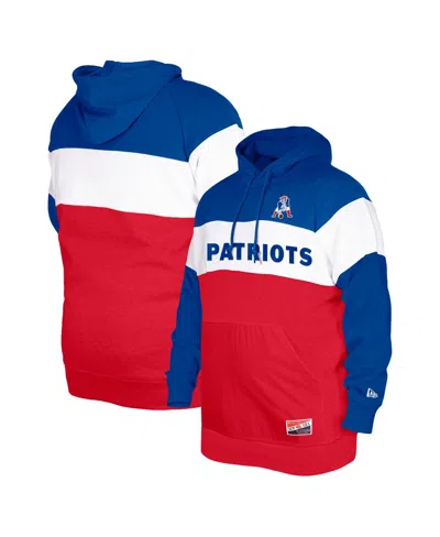 New Era Men's  Royal Distressed New England Patriots Big And Tall Throwback Colorblock Pullover Hoodi