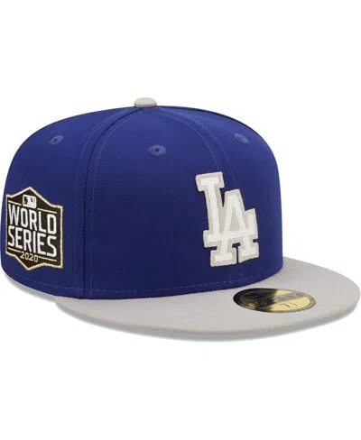 New Era Men's  Royal, Gray Los Angeles Dodgers 2020 World Series Champions Letterman 59fifty Fitted H In Royal,gray