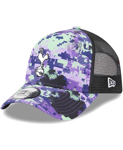 New Era Men's  Tottenham Hotspur Black Glitch All Over Print E-frame Trucker Adjustable Hat