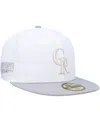 New Era Men's  White, Gray Colorado Rockies 2007 World Series Side Patch Undervisor 59fifty Fitted Ha In White,gray