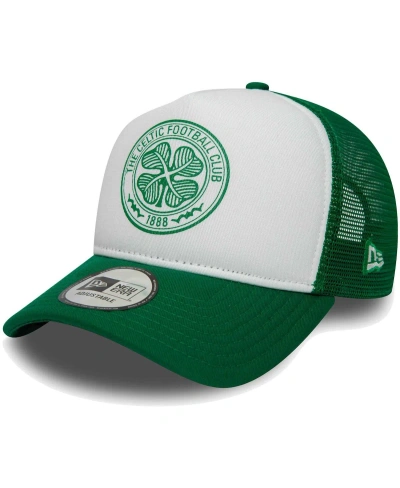 New Era Men's  White, Green Celtic Core E-frame Trucker Adjustable Hat In White,green