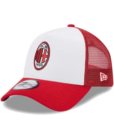 New Era Men's  White, Red Ac Milan Core E-frame Trucker Adjustable Hat In White,red